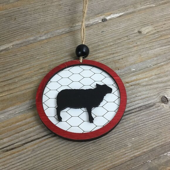 Sheep Rustic Farm Christmas Ornament with Laser-Cut Chicken Wire Pattern - Picture 5 of 5